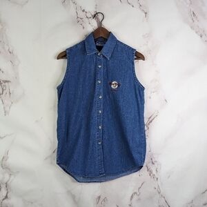 Hard Rock Cafe Shirt Womens Medium Vintage Denim Tank Top Button Las Vegas 90s